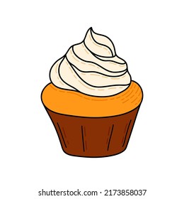 Pastel de Doodle. Esbozo de diseño para la cafetería de menú, bistró, restaurante, cafetería, panadería, etiqueta, afiche, pancarta, volante y embalaje. Ilustración de color vectorial 