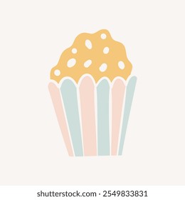 Doodle cupcake isolated on white. Dessert, bakery. Cupcake icon. Flat illustration of sweet muffin. birthday cake isolated on white background