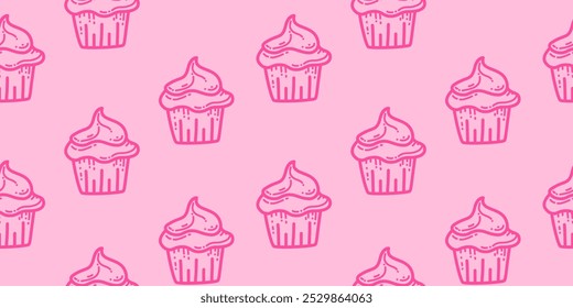 padrão doodle cupcake. padrão doodle sorvete. Fundo de padrão de cone de sorvete. Doce Sobremesas Fundo padrão.