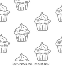 doodle cupcake pattern. doodle ice cream pattern background. Ice cream cone pattern background. Sweet Desserts Pattern background.