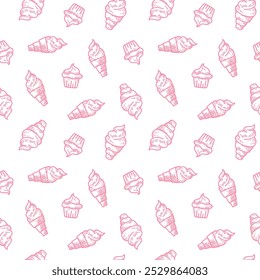 doodle cupcake pattern. doodle ice cream pattern background. Ice cream cone pattern background. Sweet Desserts Pattern background.