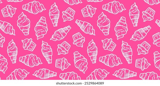 doodle cupcake pattern. doodle ice cream pattern background. Ice cream cone pattern background. Sweet Desserts Pattern background.