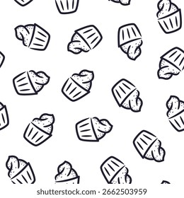 doodle cupcake pattern. doodle ice cream pattern background. Ice cream cone pattern background. Sweet Desserts Pattern background.	