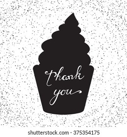 Doodle cupcake with quote in vector. Thank you