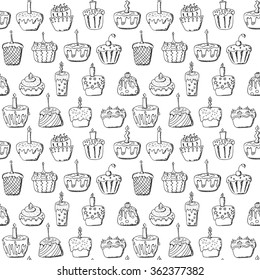 Doodle cupcake seamless pattern background