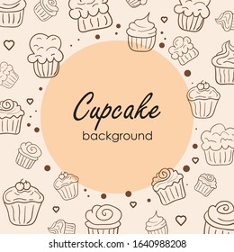 Doodle Cupcakes background with hand drawn cupcake icon and space for text. suitable for menu, poster, restaurant, banner, birthday card and other