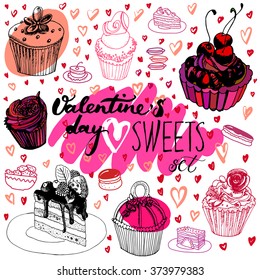 doodle cupcakes, hand drawn sweets, valentines day sweets