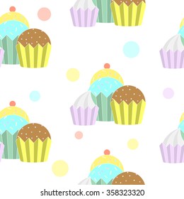 Doodle cupcakes seamless pattern