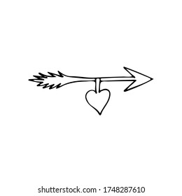 Doodle cupid arrow with heart in vector. Hand drawn cupid arrow with heart in vector.