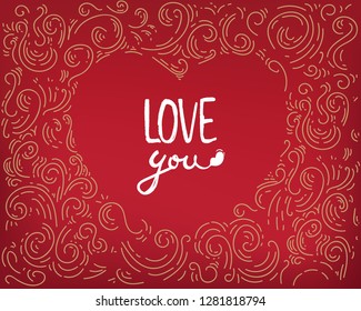 doodle curls. Vector red ornament for Valentine's day. Romantic design. Valentine's day background. love you. Wallpaper, flyers, invitation, posters, banners. greeting card lettering, template, print
