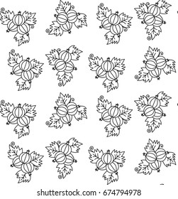 Doodle currant berry seamless vector pattern black and white