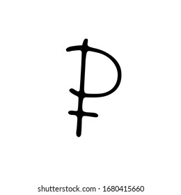 Doodle currency signs. Symbol ruble isolated on white background. Hand-drawn money symbols of currency, cash, exchange, stocks. Black outline financial signs. Line icon. Vector stock illustration