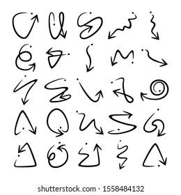 doodle curved arrows icons vector set 