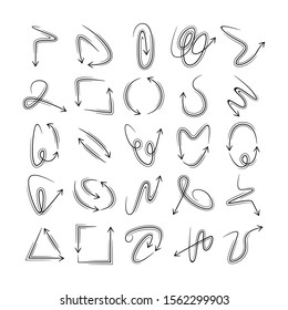 doodle curved arrows icons vector set 