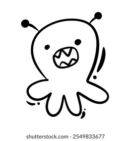 Doodle of cute alien for children coloring books or t-shirts. Hand drawn line art cartoon vector illustration.