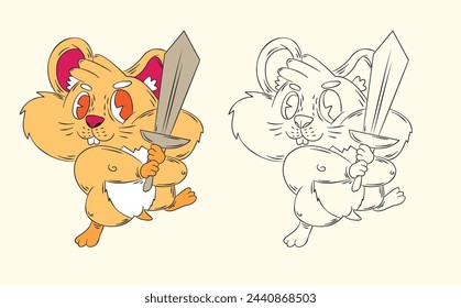 doodle cute animal illustration for book coloring page