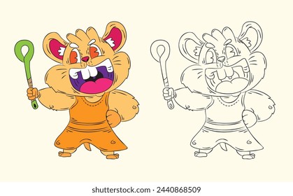 doodle cute animal illustration for book coloring page