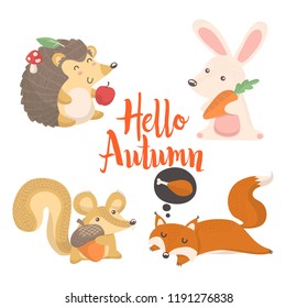 doodle cute autumn wild animals