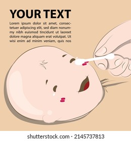 Doodle Cute Baby Vector - Clean the baby's face with a cotton swab.