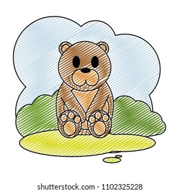 doodle cute bear wild animal in the landscape