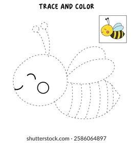 Doodle cute Bee flying clipart vector. Cute Bee flying coloring pages for kids. Trace and color animal outline of cute Bee flying tracing worksheet kindergarten and preschool activity. 