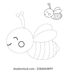Doodle cute Bee flying clipart vector. Cute Bee flying coloring pages for kids. Trace and color animal outline of cute Bee flying tracing worksheet kindergarten and preschool activity. 