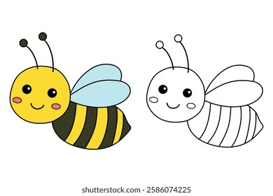 Doodle Cute Bee flying clipart vector. Cute Bee flying coloring pages for kids. Trace and color animal outline of cute Bee flying tracing worksheet kindergarten and preschool activity. Honey bee fly. 