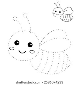 Doodle Cute Bee flying clipart vector. Cute Bee flying coloring pages for kids. Trace and color animal outline of cute Bee flying tracing worksheet kindergarten and preschool activity. Honey bee fly. 