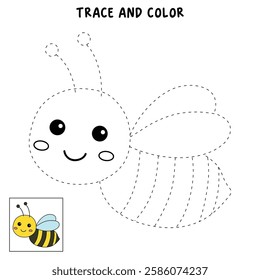 Doodle Cute Bee flying clipart vector. Cute Bee flying coloring pages for kids. Trace and color animal outline of cute Bee flying tracing worksheet kindergarten and preschool activity. Honey bee fly. 