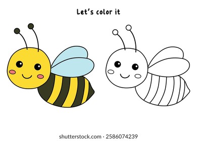 Doodle Cute Bee flying clipart vector. Cute Bee flying coloring pages for kids. Trace and color animal outline of cute Bee flying tracing worksheet kindergarten and preschool activity. Honey bee fly. 