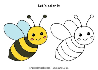 Doodle Cute Bee flying clipart vector. Cute Bee flying coloring pages for kids. Trace and color animal outline of cute Bee flying tracing worksheet kindergarten and preschool activity. Honey bee fly.