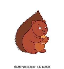 Doodle cute cartoon colored forest squirrel