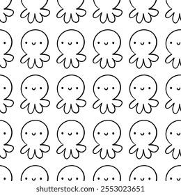 Doodle lindo pulpo de dibujos animados - Ilustración vectorial para niños. Patrón sin fisuras