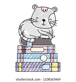 doodle cute cat animal in the education books