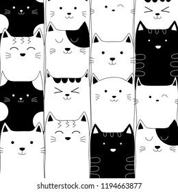 Doodle cute cat hand drawn style pattern