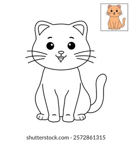 Doodle cute cat isolated on white background vector. Cat coloring page for kindergarten and preschool worksheets for kids printable. Trace and color Cat. Cute kitten.