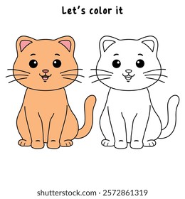 Doodle cute cat isolated on white background vector. Cat coloring page for kindergarten and preschool worksheets for kids printable. Trace and color Cat. Cute kitten.