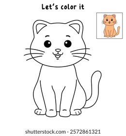 Doodle cute cat isolated on white background vector. Cat coloring page for kindergarten and preschool worksheets for kids printable. Trace and color Cat. Cute kitten.