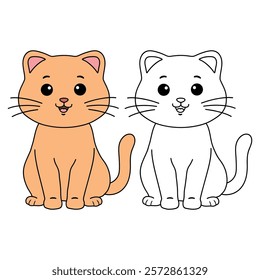 Doodle cute cat isolated on white background vector. Cat coloring page for kindergarten and preschool worksheets for kids printable. Trace and color Cat. Cute kitten.