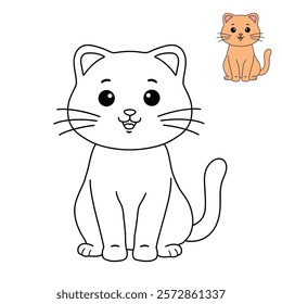 Doodle cute cat isolated on white background vector. Cat coloring page for kindergarten and preschool worksheets for kids printable. Trace and color Cat. Cute kitten.