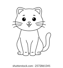 Doodle cute cat isolated on white background vector. Cat coloring page for kindergarten and preschool worksheets for kids printable. Trace and color Cat. Cute kitten.