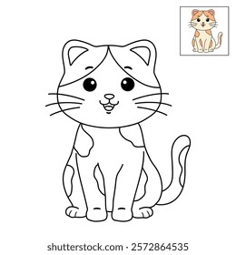 Doodle cute cat isolated on white background vector. Cat coloring page for kindergarten and preschool worksheets for kids printable. Trace and color Cat. Cute kitten.