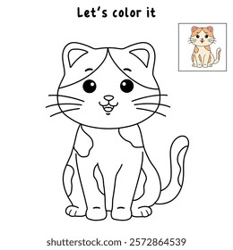 Doodle cute cat isolated on white background vector. Cat coloring page for kindergarten and preschool worksheets for kids printable. Trace and color Cat. Cute kitten.