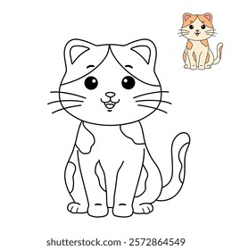 Doodle cute cat isolated on white background vector. Cat coloring page for kindergarten and preschool worksheets for kids printable. Trace and color Cat. Cute kitten.