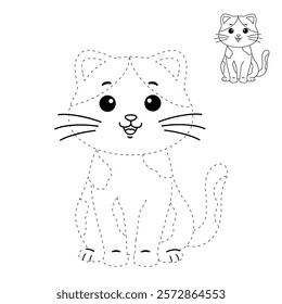 Doodle cute cat isolated on white background vector. Cat coloring page for kindergarten and preschool worksheets for kids printable. Trace and color Cat. Cute kitten.