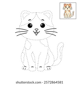 Doodle cute cat isolated on white background vector. Cat coloring page for kindergarten and preschool worksheets for kids printable. Trace and color Cat. Cute kitten.