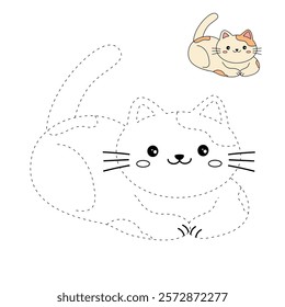 Doodle cute cat isolated on white background vector. Cat coloring page for kindergarten and preschool worksheets for kids printable. Trace and color Cat. Cute kitten.