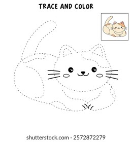 Doodle cute cat isolated on white background vector. Cat coloring page for kindergarten and preschool worksheets for kids printable. Trace and color Cat. Cute kitten.