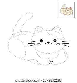 Doodle cute cat isolated on white background vector. Cat coloring page for kindergarten and preschool worksheets for kids printable. Trace and color Cat. Cute kitten.