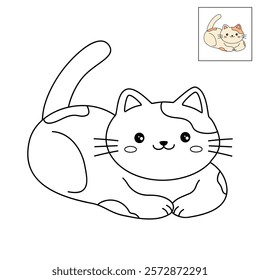 Doodle cute cat isolated on white background vector. Cat coloring page for kindergarten and preschool worksheets for kids printable. Trace and color Cat. Cute kitten.